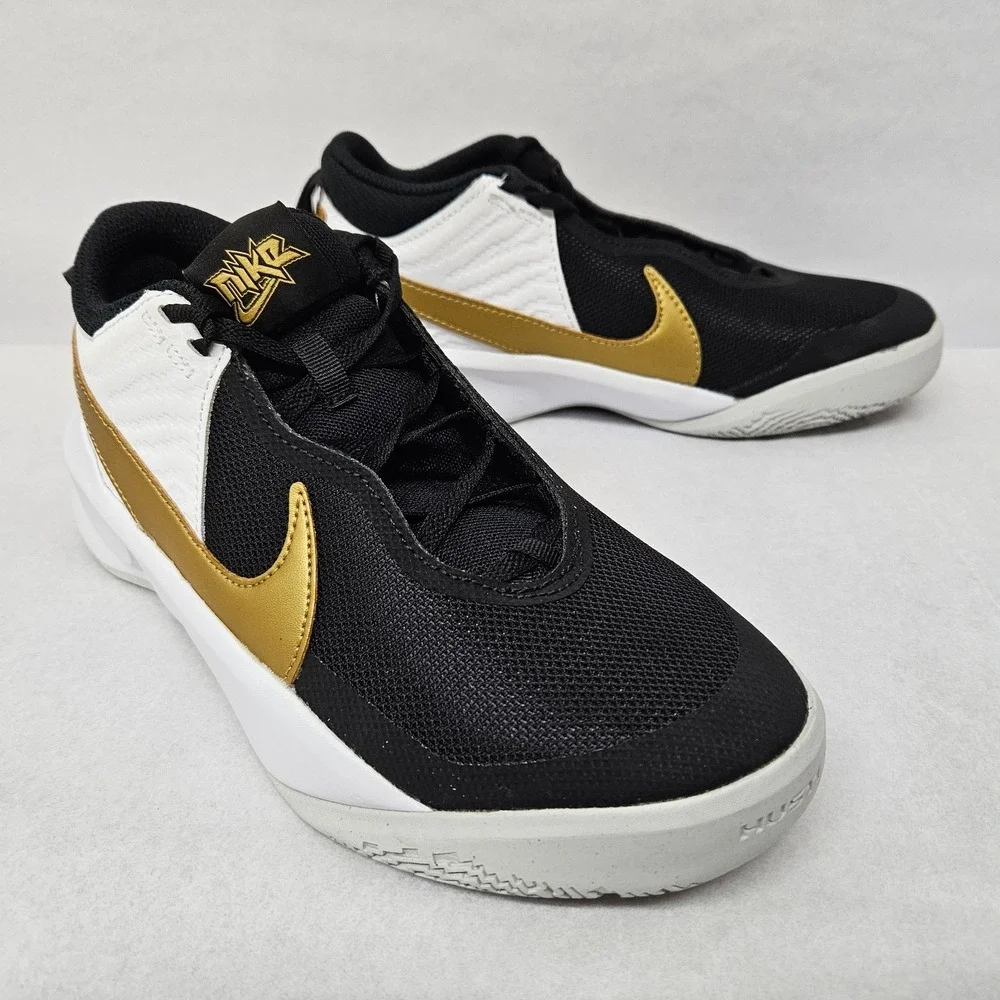 Nike Kids Team Hustle D‎ 10 Basketball Shoes CW6735-002 Black Gold Sz 5.5